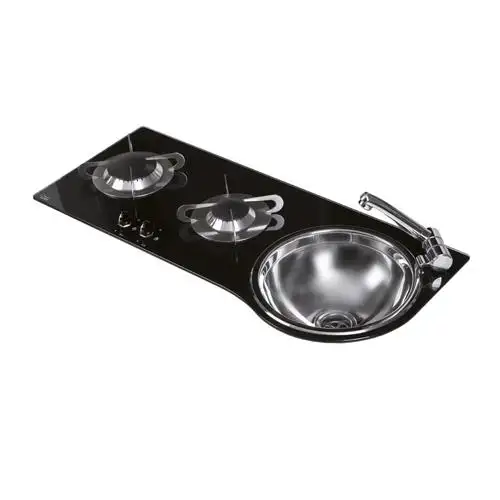 LAVELLO INOX CON PIANO DI COTTURA A GAS CON 2 FUOCHI 1000+1900W CRYSTAL PV1364