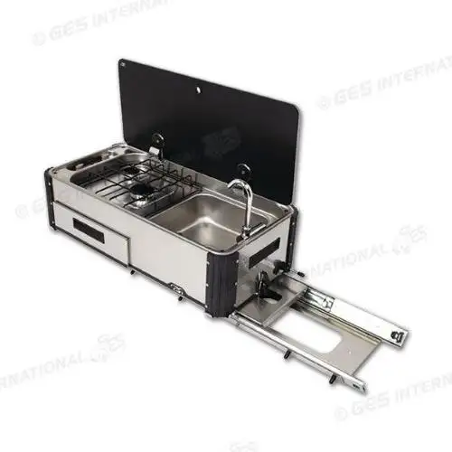 LAVELLO INOX CON PIANO DI COTTURA A GAS CON 2 FUOCHI 1000+1900W ESTRAIBILE SLIDE OUT KITCHEN SL140LL